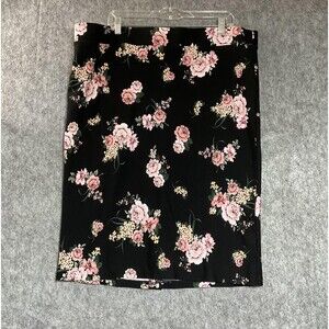 Torrid Skirt Womens 2 18 Black Floral Straight Pencil Midi Stretch Work Church